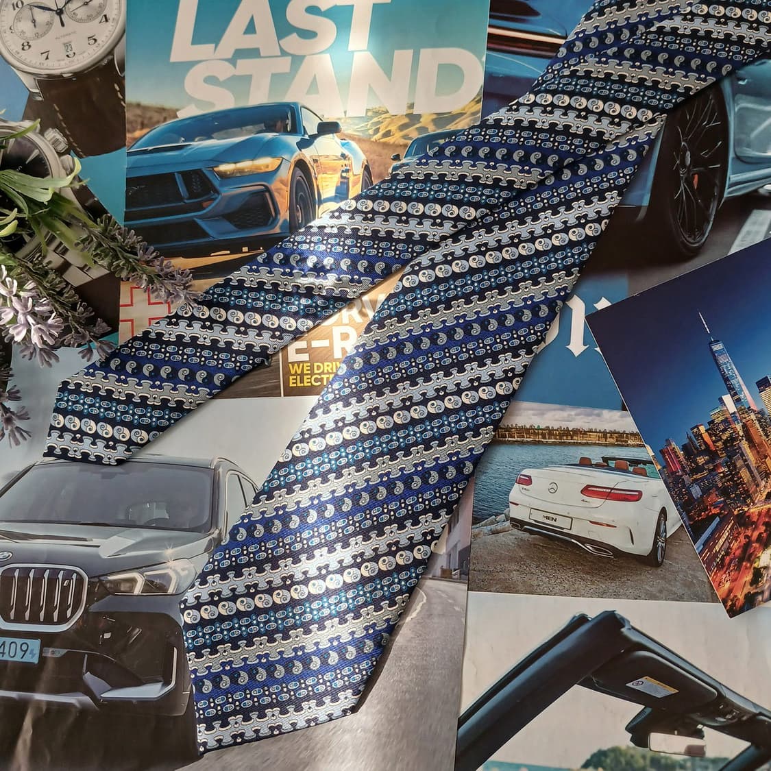 에밀리오 푸치 실크 블루 모자이크 넥타이 8.6cm A+등급 A19015 상품이미지3