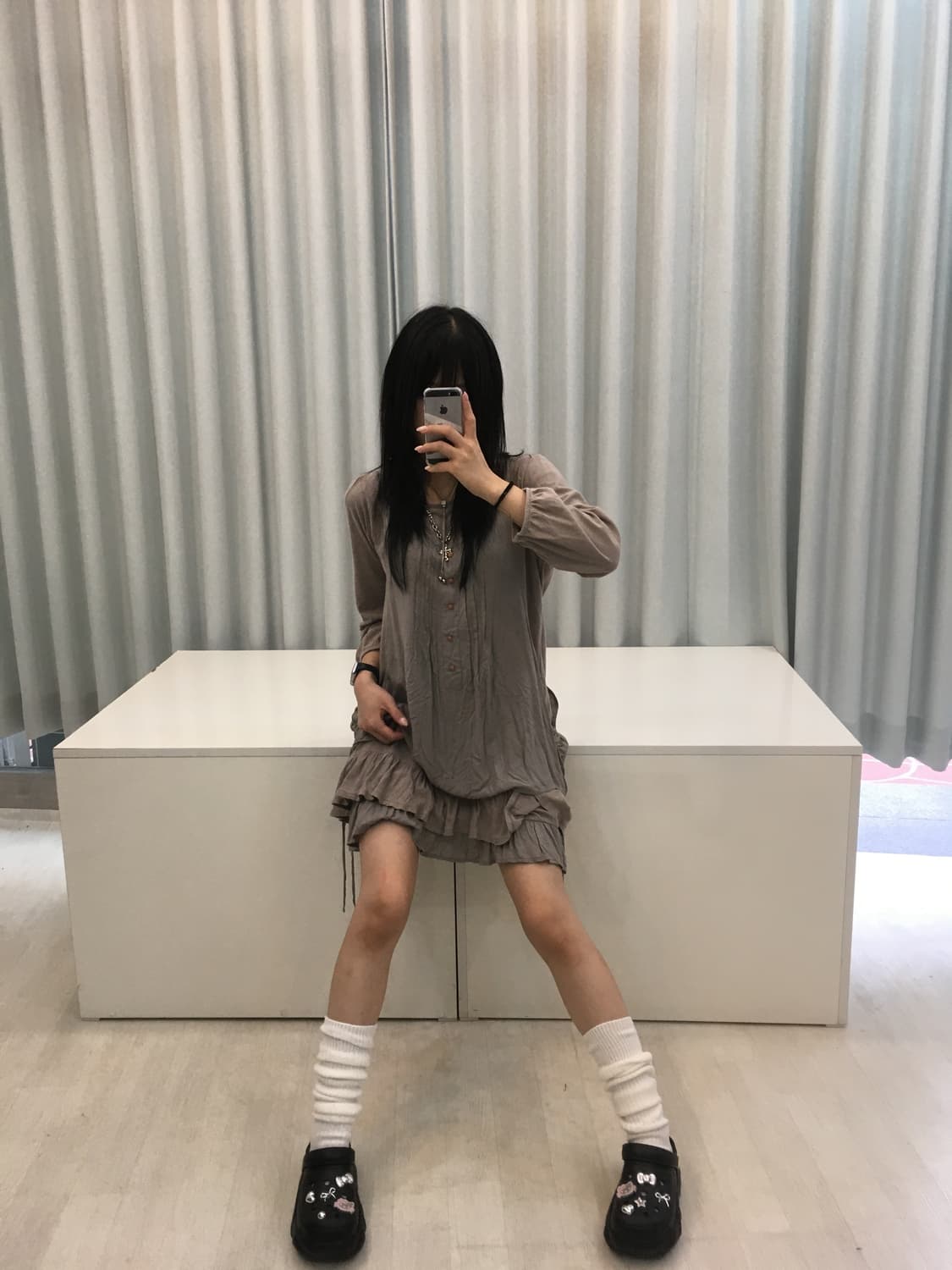 빈티지 버튼 셔링 원피스 상품이미지1