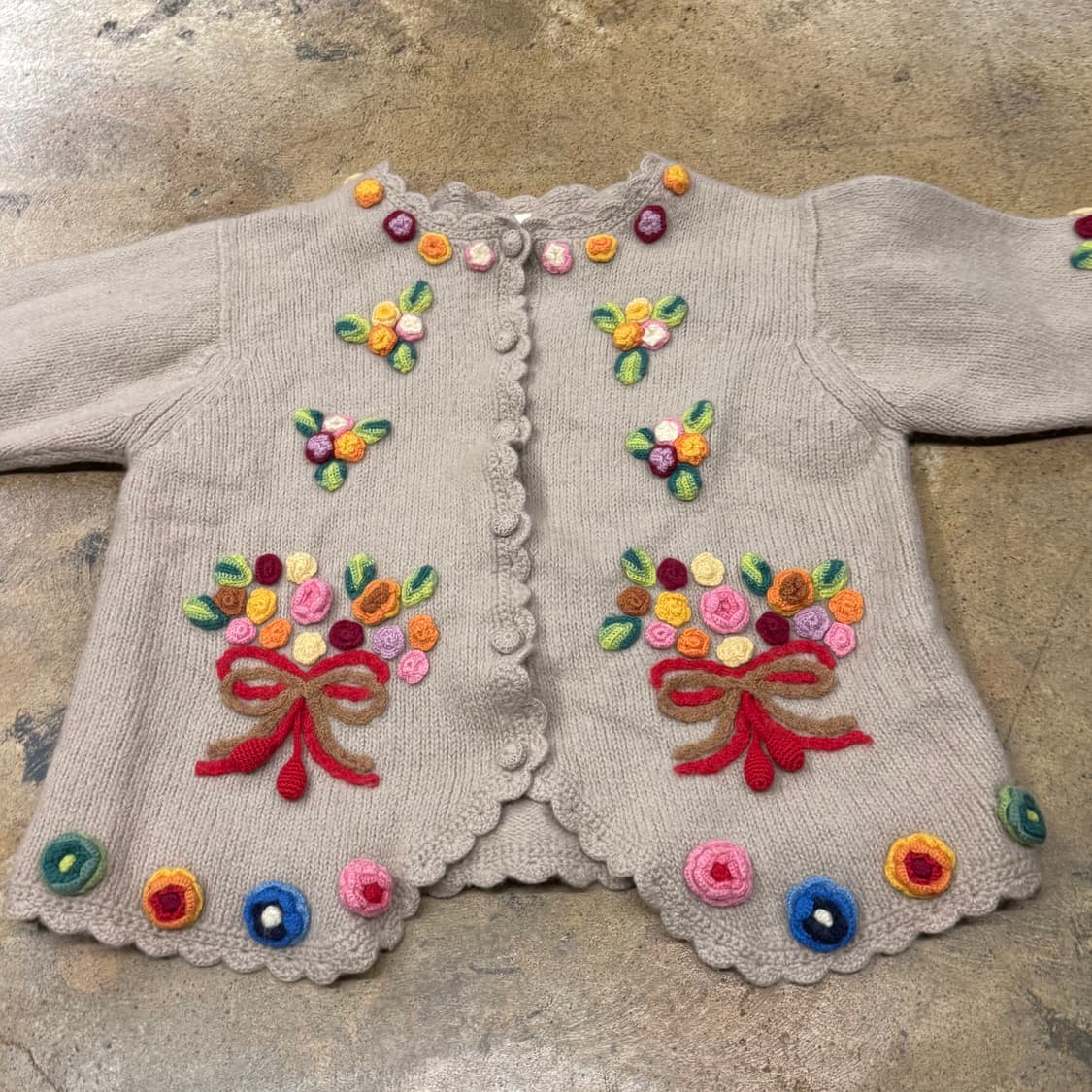 모리 빈티지 베이지 브라운 플라워 니트 가디건 상품이미지3