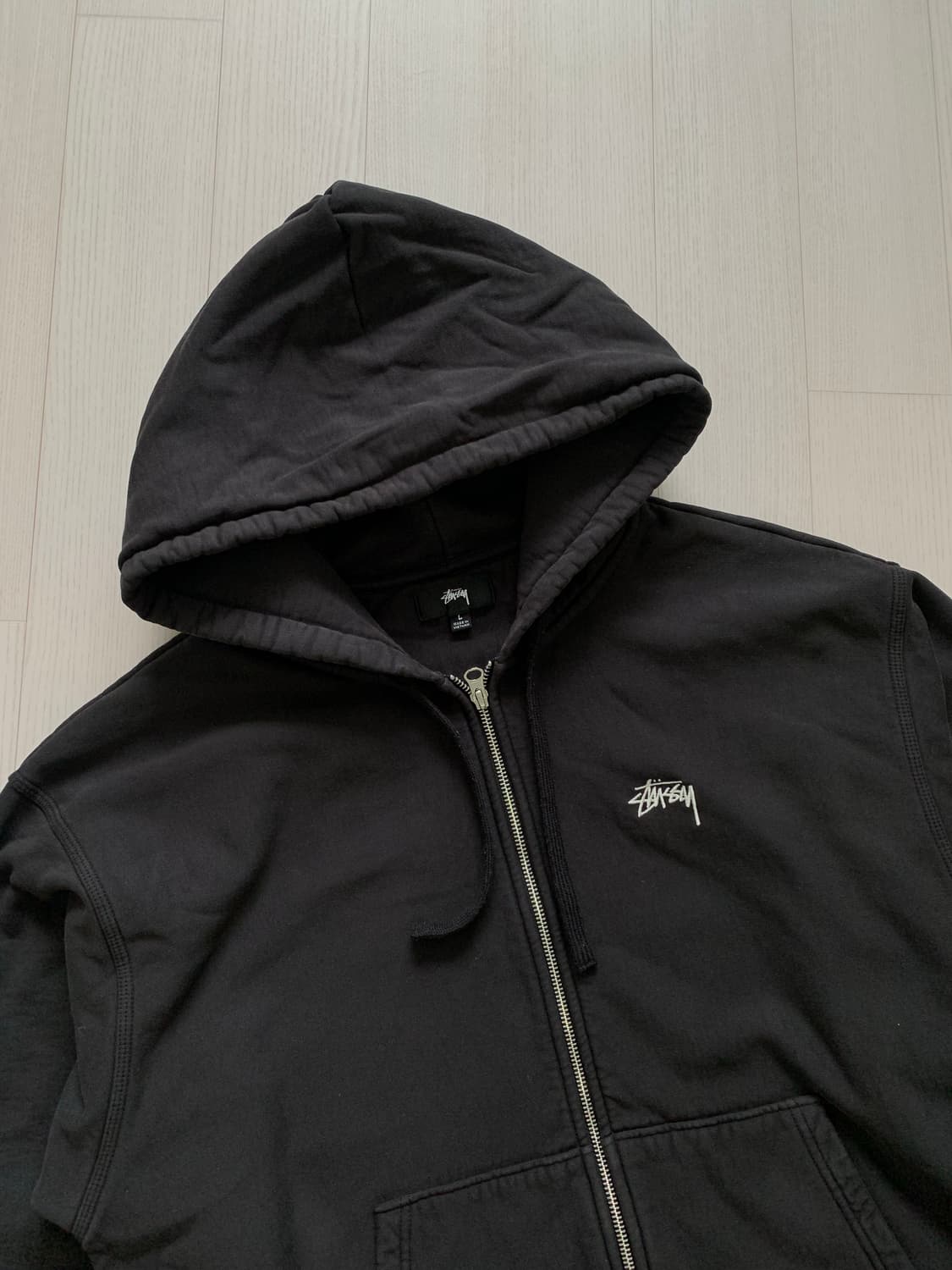 스투시 FW22 스탁로고 기모 블랙 후드집업 상품이미지6