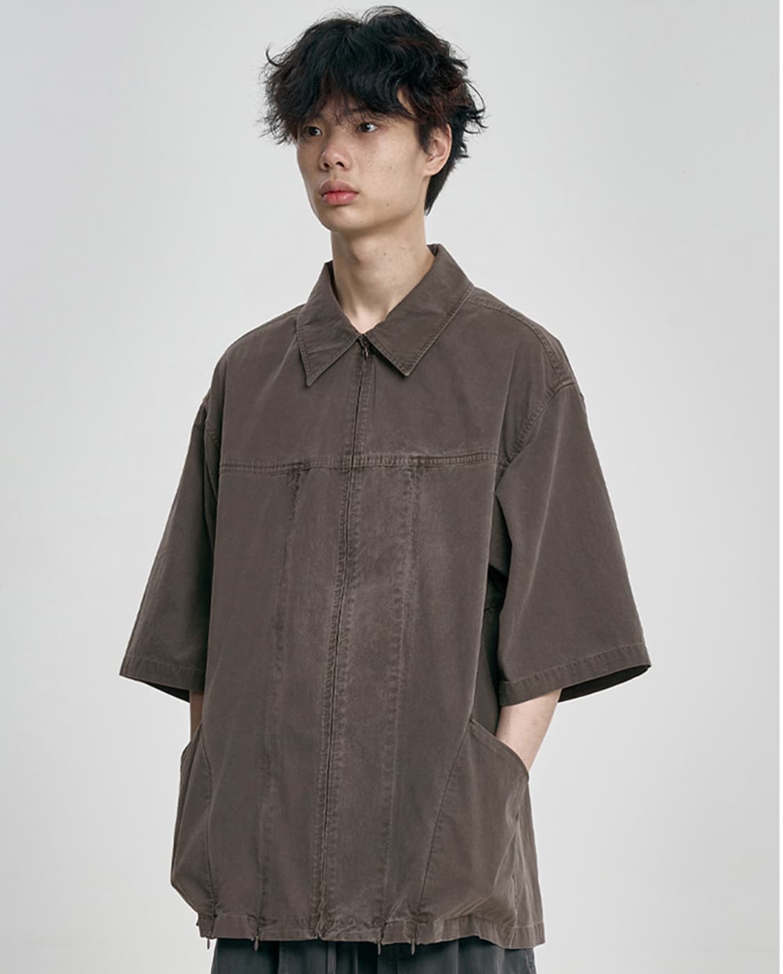 아조바이아조 워싱 반팔셔츠 브라운 XL 상품이미지2