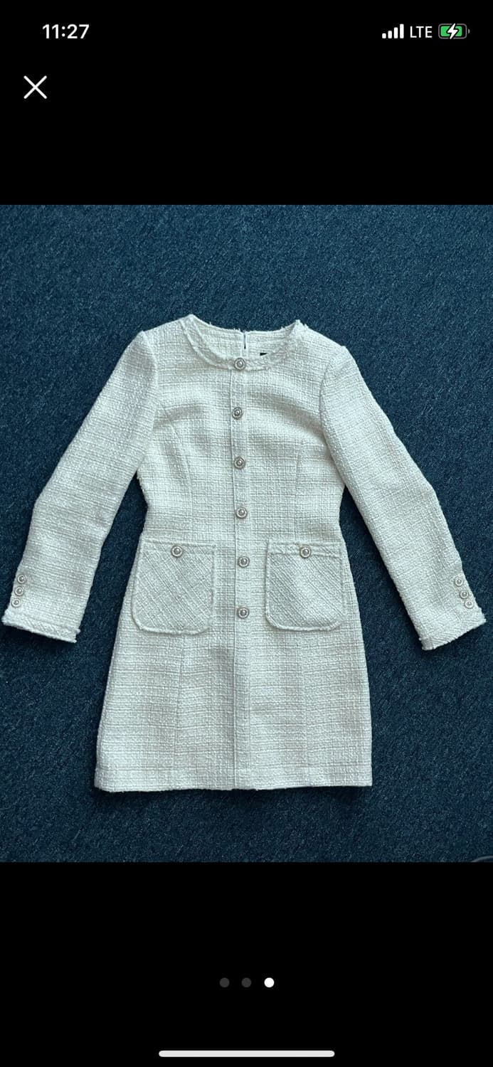 룩캐스트 트위드 원피스 아이보리 s 셀프웨딩 웨딩촬영 상견례 2부드레스 상품이미지3