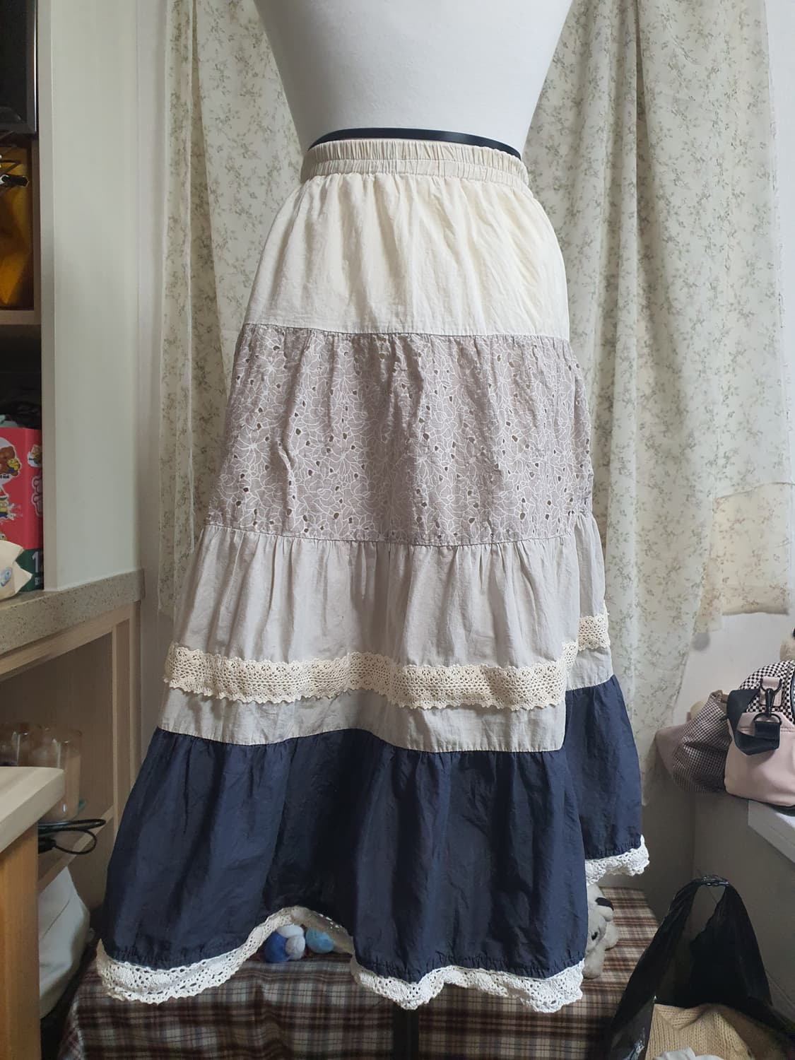 [빈티지] 모리걸 패치워크 레이스 캉캉 롱 스커트 리폼완 상품이미지6