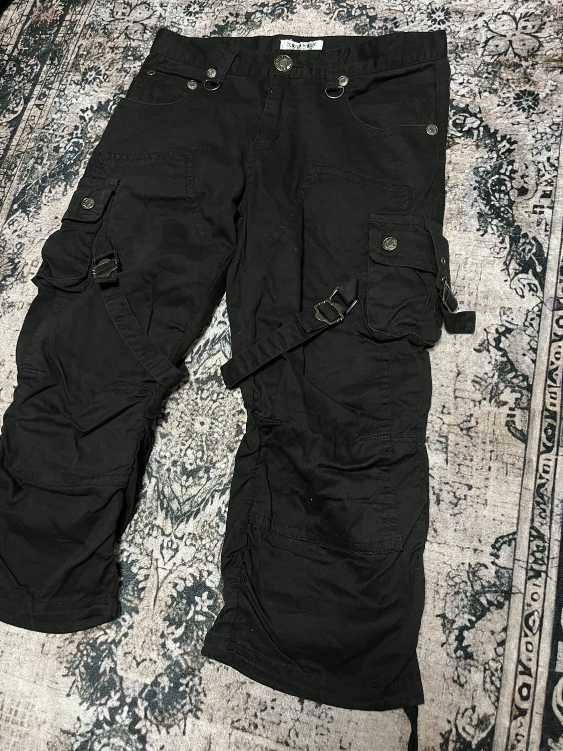 펑크 버클 디테일 블랙 카고팬츠 하프 상품이미지8