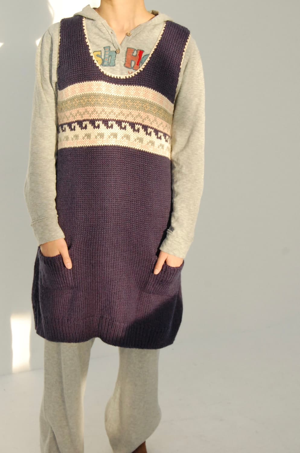 Denim dungaree knit one piece 상품이미지3