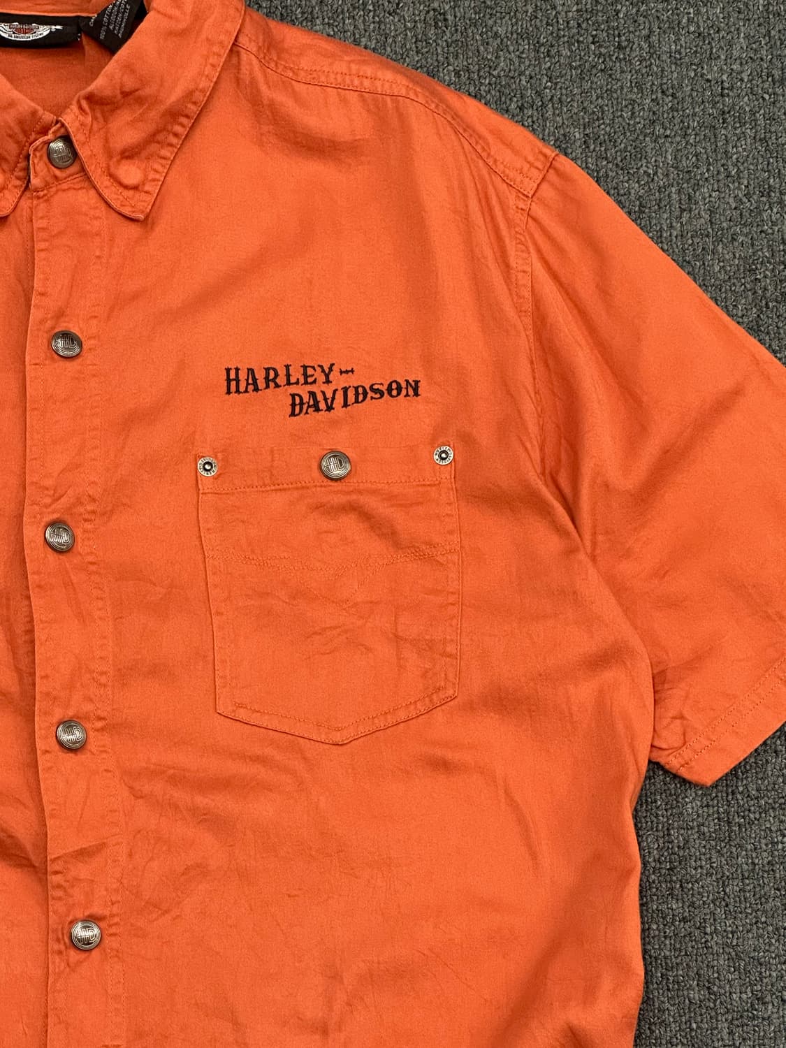 L)할리데이비슨 vintage 자수 디테일 오렌지 워크 반팔셔츠 상품이미지2