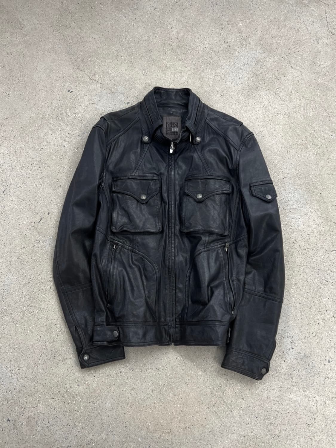 톰보이 램스킨 투포켓 하이넥 레더 자켓 상품이미지1