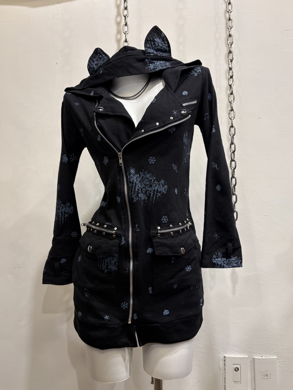 acdc rag 네코미미 스터드 블랙 앤 블루 후드자켓 펑크 상품이미지1