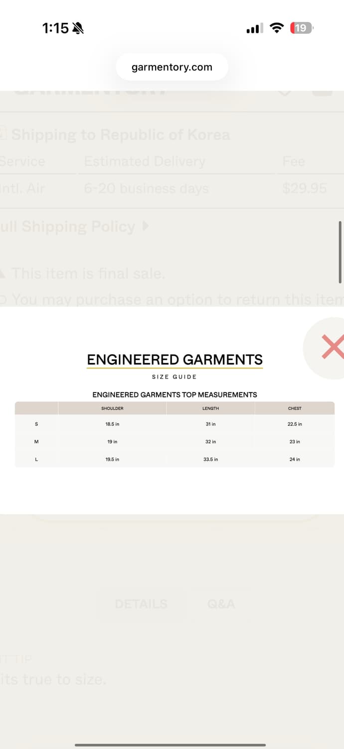 M)엔가 Engineered Garments 코듀로이 셔츠  상품이미지5