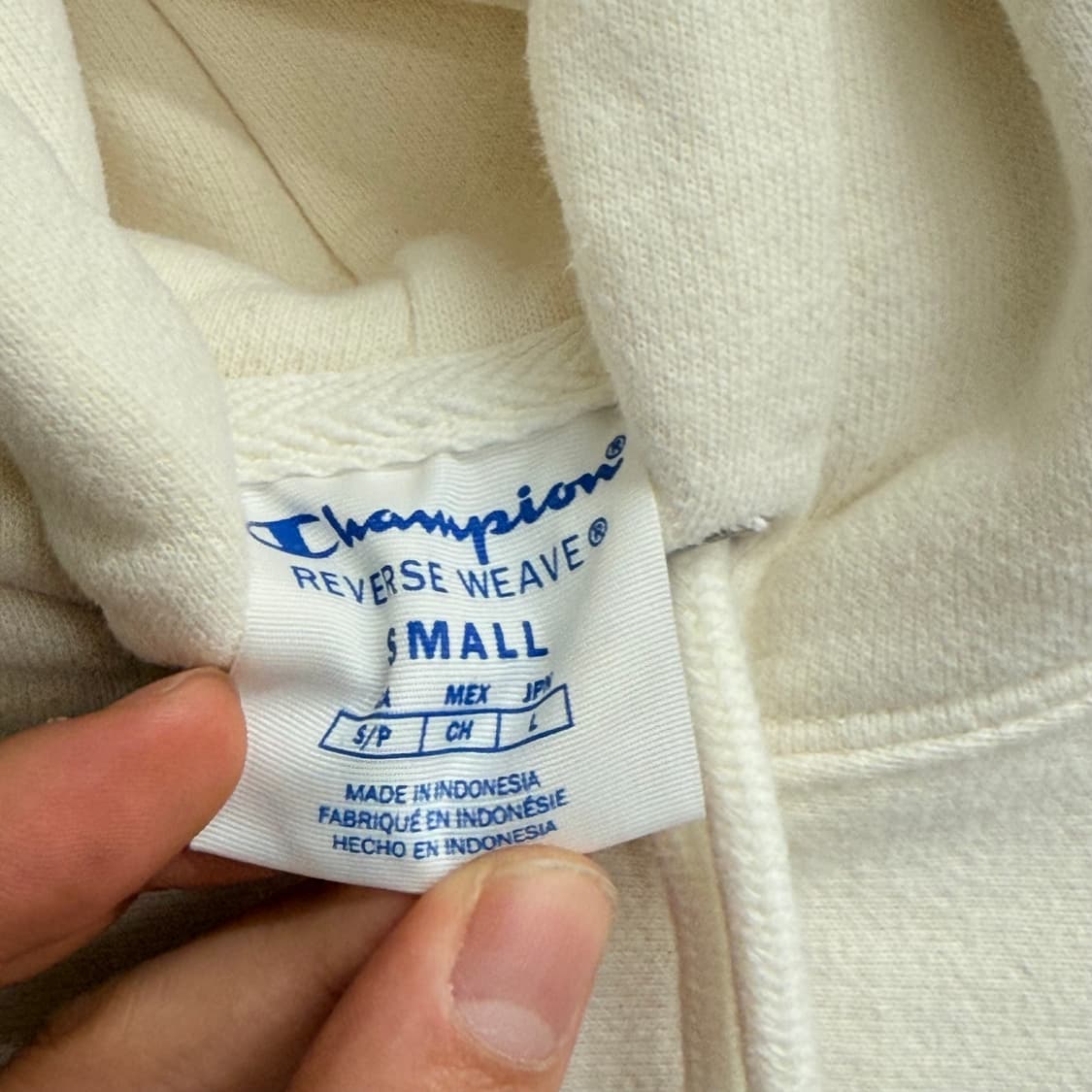 챔피온 리버스위브 배색 챔피온 로고 크림 후드티 (S) 상품이미지2