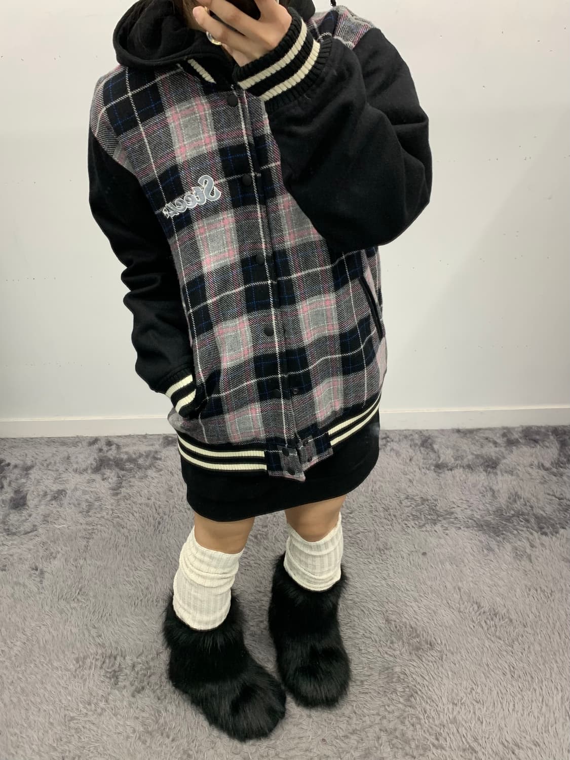 재패니즈 핑크 체크 스타디움 봄버 상품이미지2