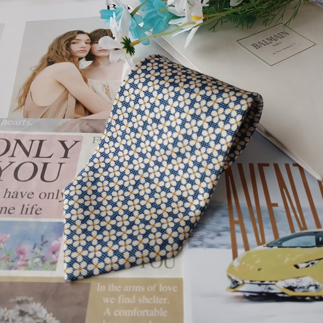 발망 실크 블루 플라워 패턴 넥타이 9.8cm A+등급 A19154
 상품이미지2