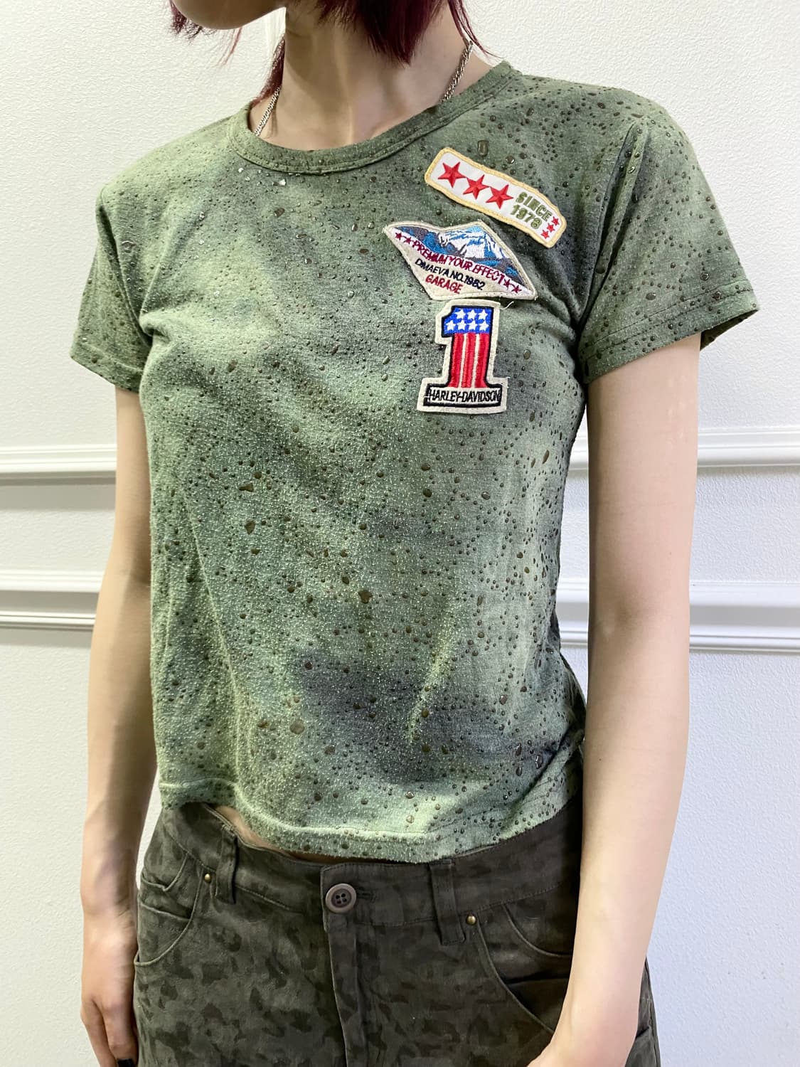 Y2K Patch Detail Green Top 와투케 상품이미지2