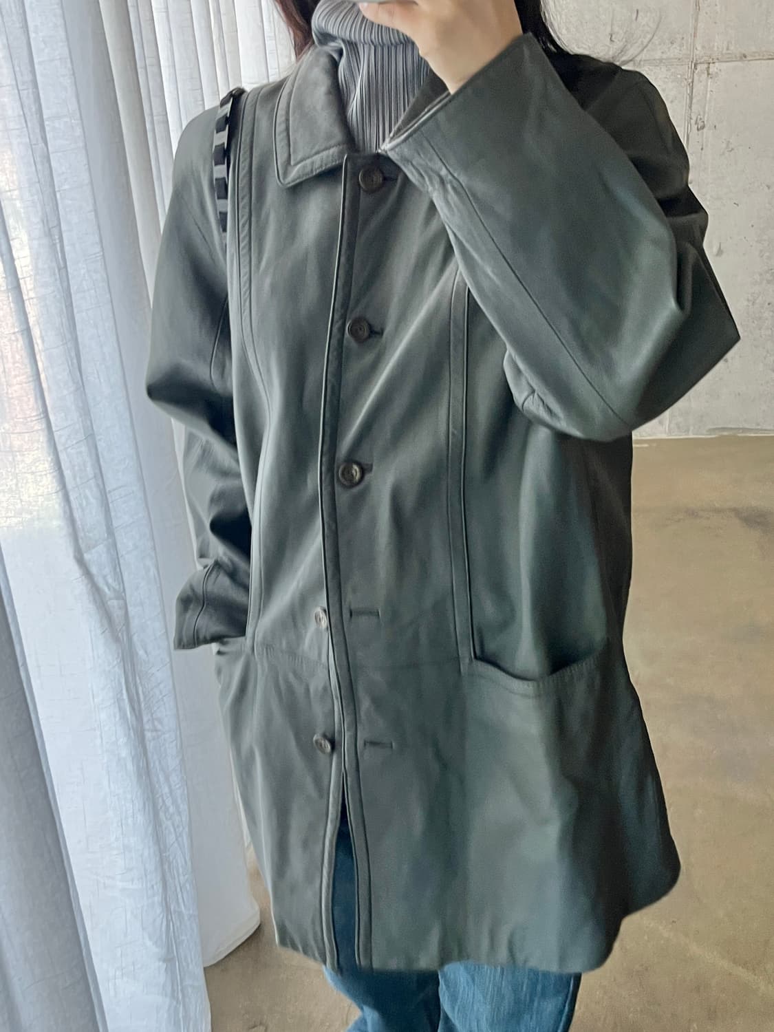 90s Genuine Lambskin 천연 양가죽 자켓 더스티 그레이 상품이미지4