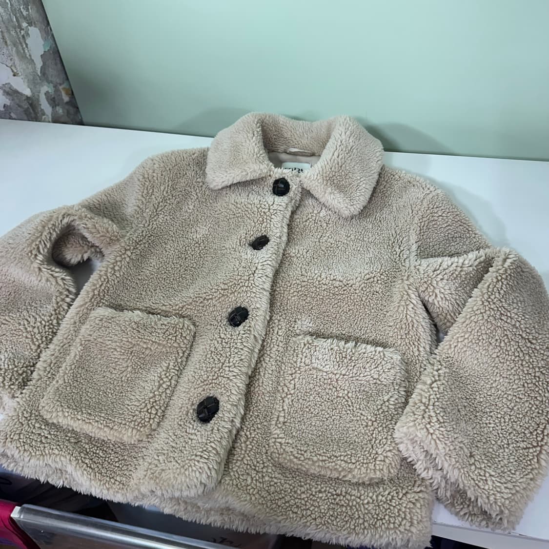 우먼S-M 자라우먼 라이트베이지 콩단추 카라넥 플리스자켓 상품이미지1