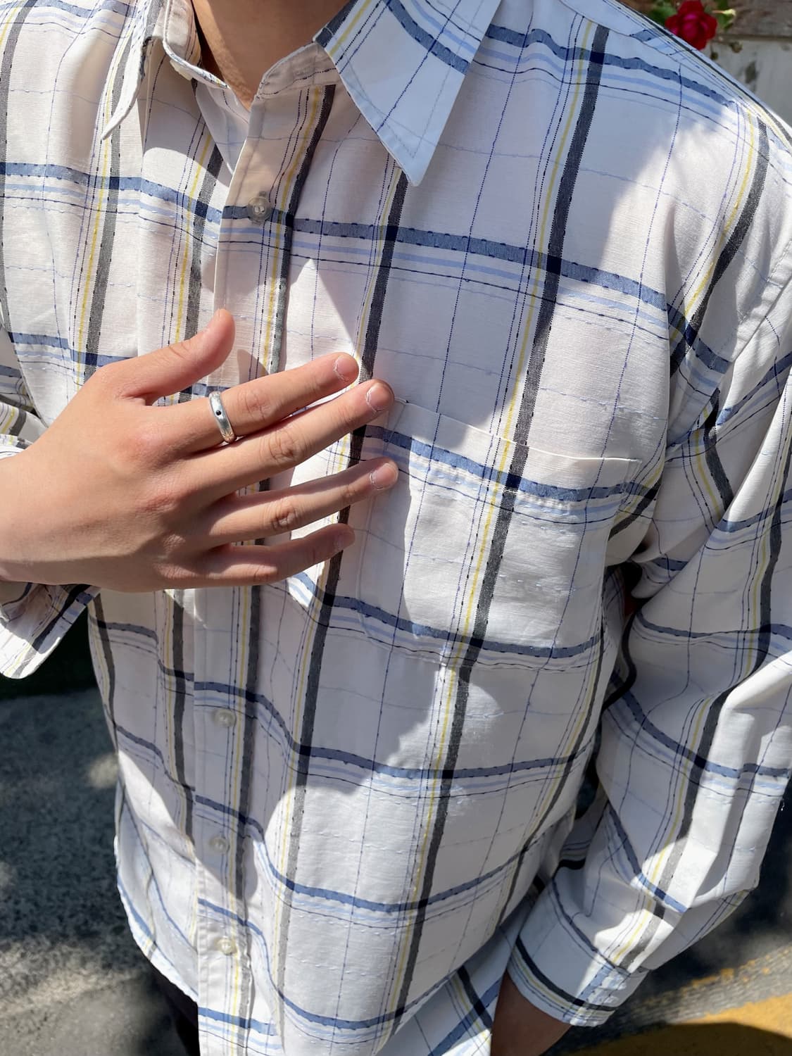 Squre check light poly L/S shi 상품이미지1