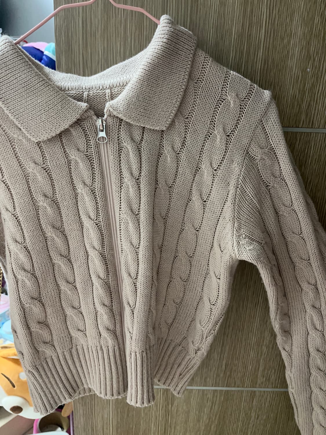 베이지 꽈배기 니트 집업 가디건 S 상품이미지1