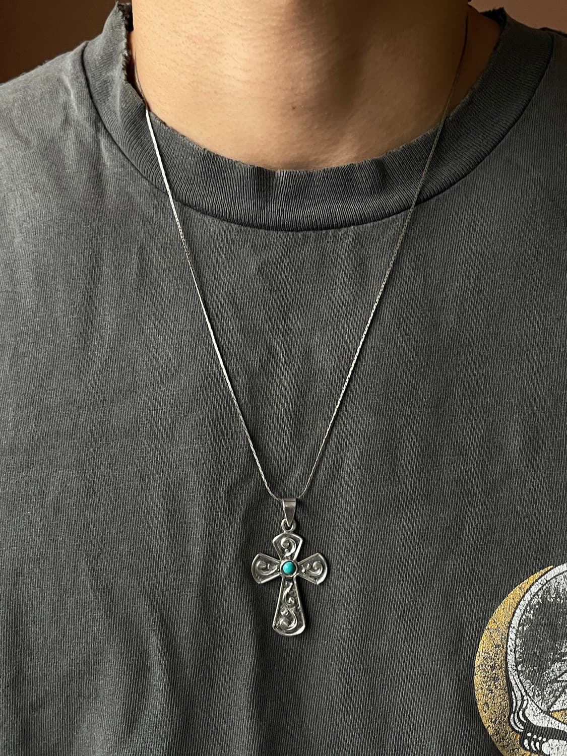 Sterling Turquoise Floral Cross Pendant 상품이미지3