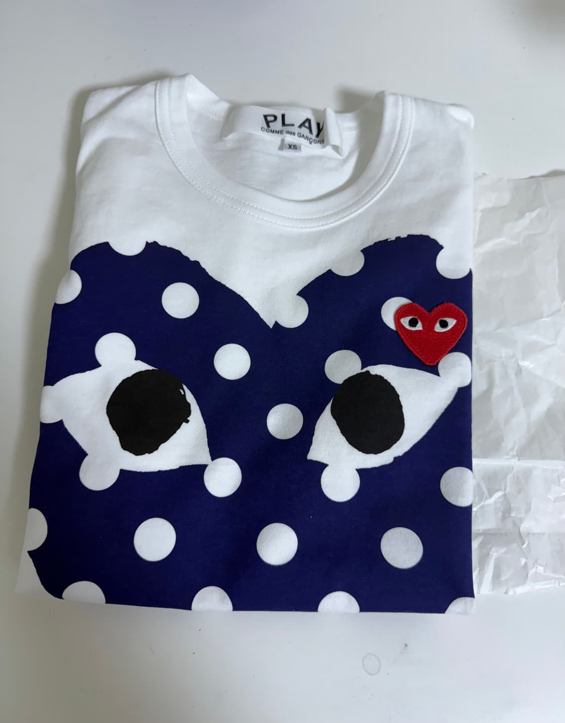 플레이 꼼데가르송 레드 하트 프린트 블루 하트 티셔츠 화이트 Xs 상품이미지1