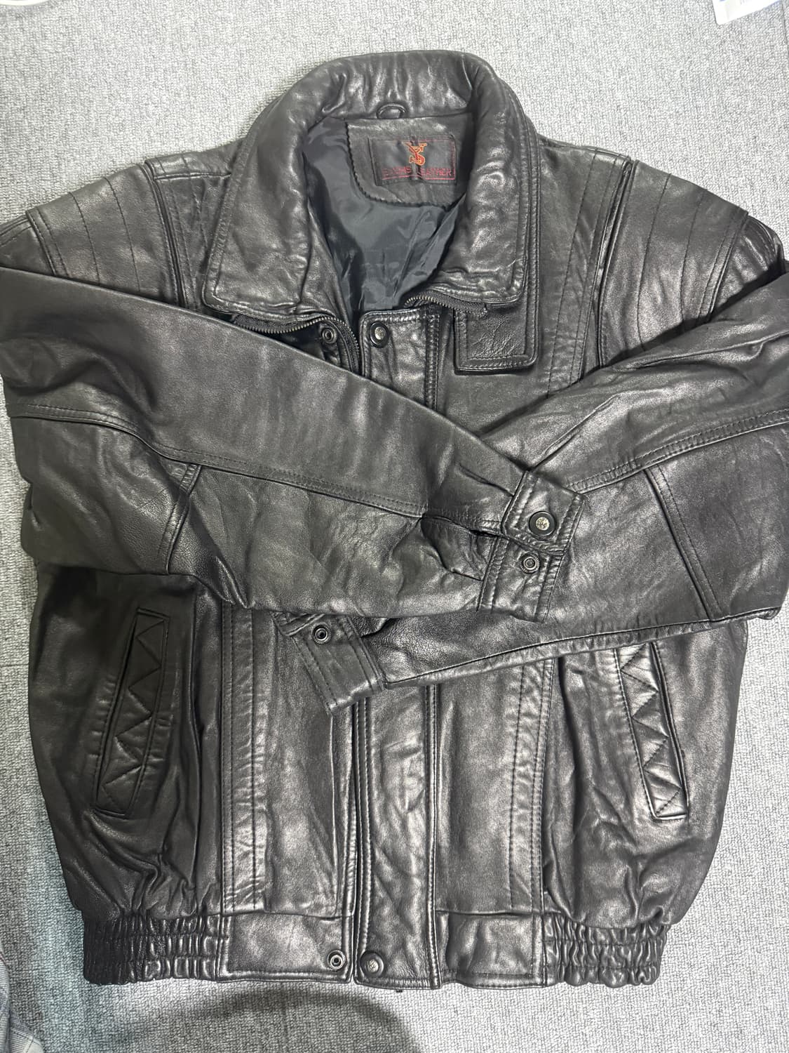 빈티지 블랙 리얼레더 하이넥 소가죽 봄버자켓 상품이미지1