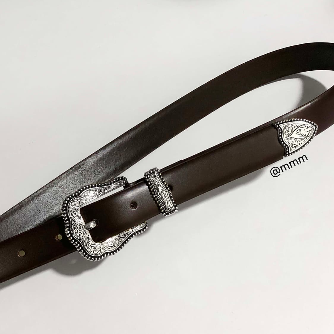 [Unisex] 볼륨 웨스턴 장식 가죽벨트 브라운 상품이미지3