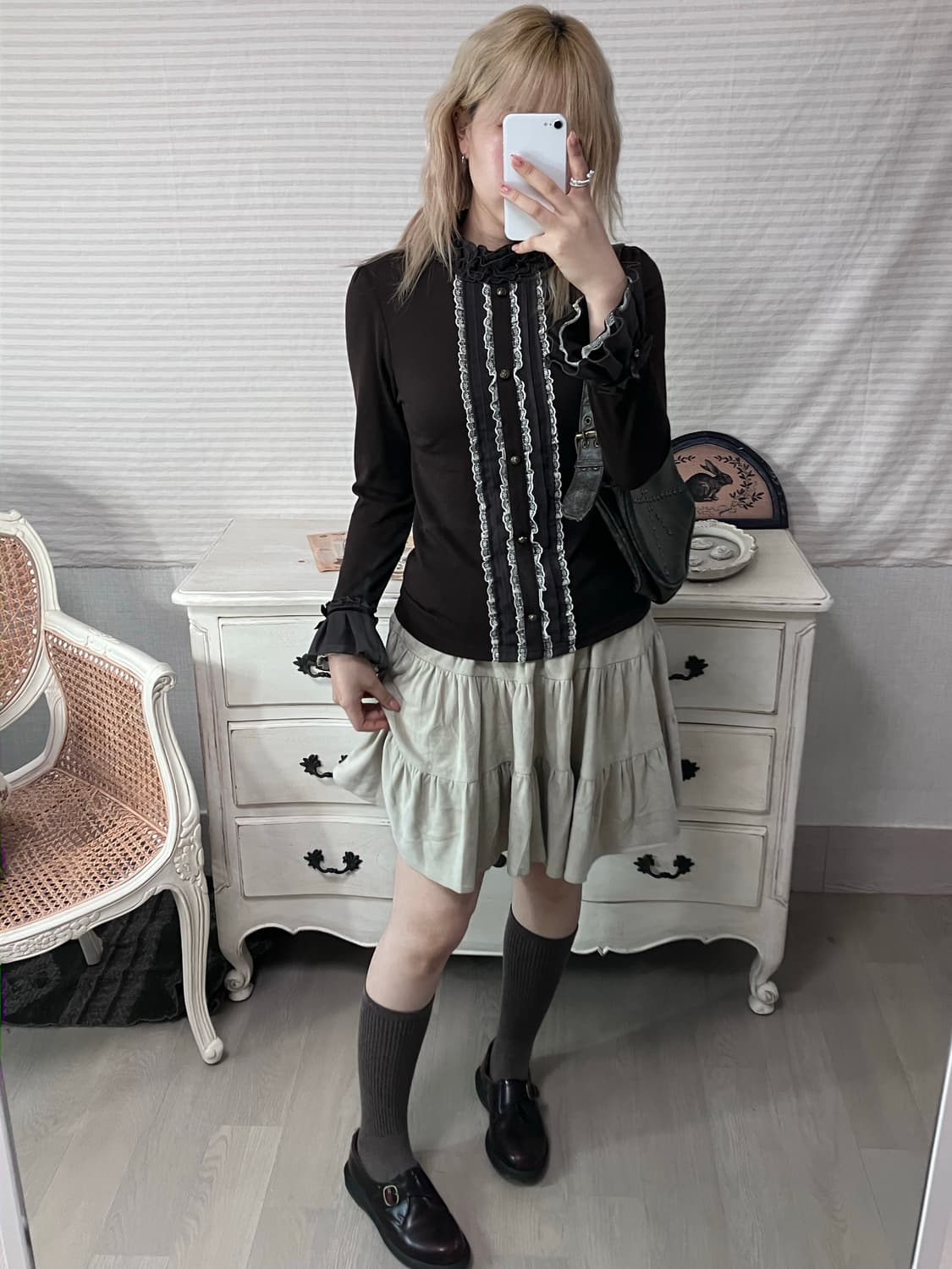axes femme brown lace frill blouse 상품이미지4