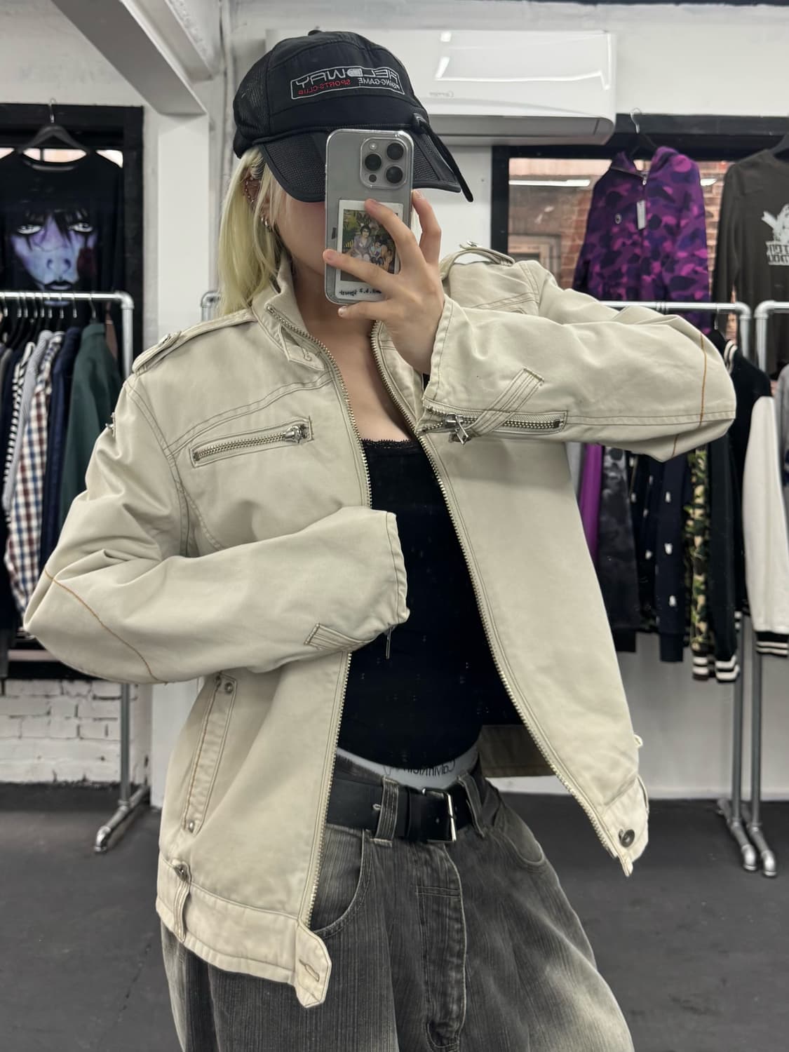 VTG 넥버튼 코튼 바이커 자켓 상품이미지2