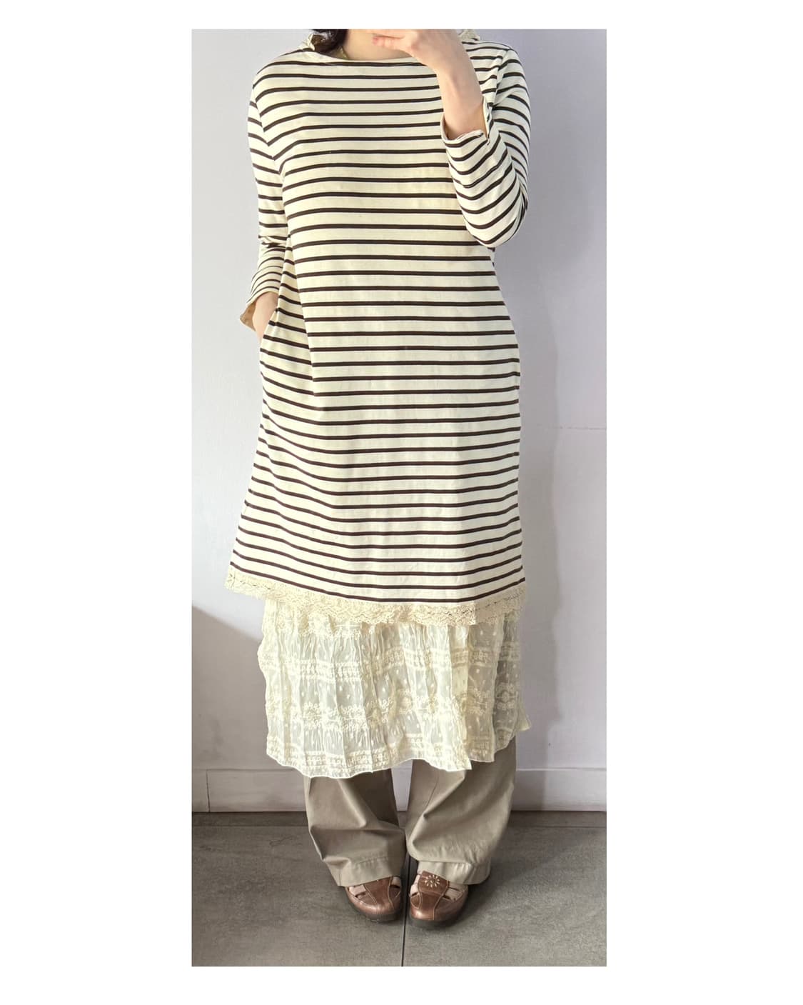 일본빈티지 레이스 줄무늬 원피스 상품이미지1