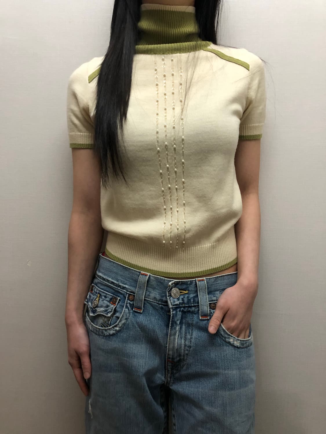 빈티지 아이보리 그린 비즈 니트 상품이미지4
