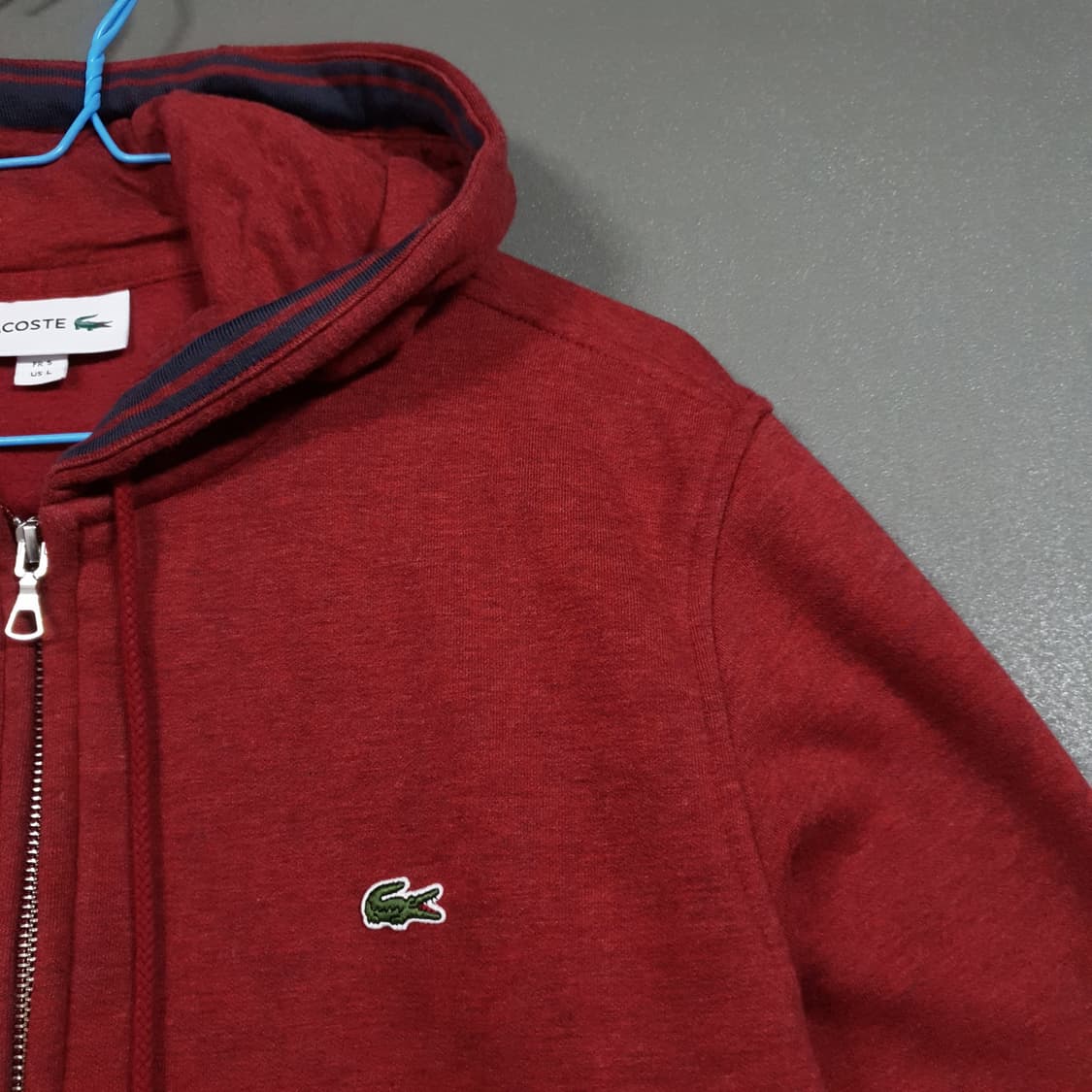새제품급) 라코스테 크록 코튼 플리스 후드 집업 자켓 버건디 국내 105 상품이미지2