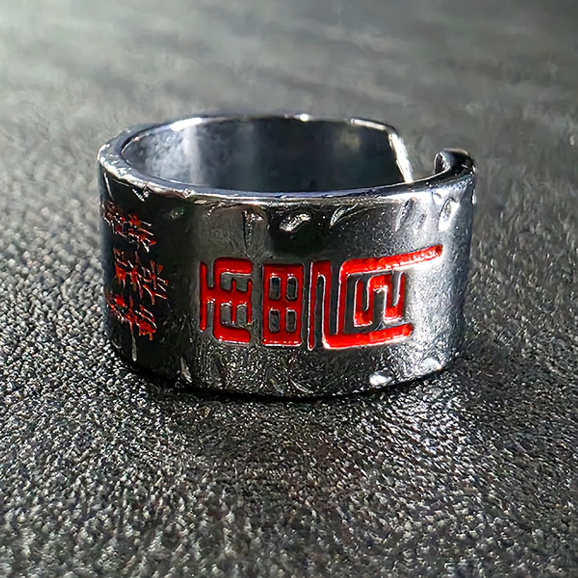 Banyahyeol 실버 흑도금 남자 빈티지 불교 피 부적 반지 상품이미지3