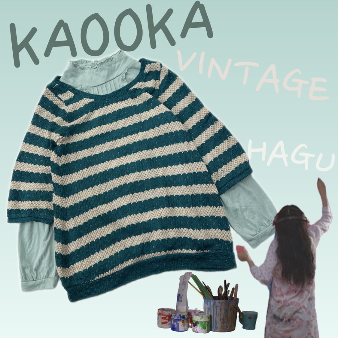 🩵하구미의 민트맛 코디세트🩵 모리걸 벌룬 니트 블라우스 프릴  상품이미지1