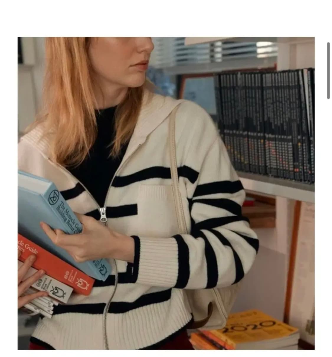 프론트로우 니트 집업 카라  가디건 스트라이프 S 상품이미지2