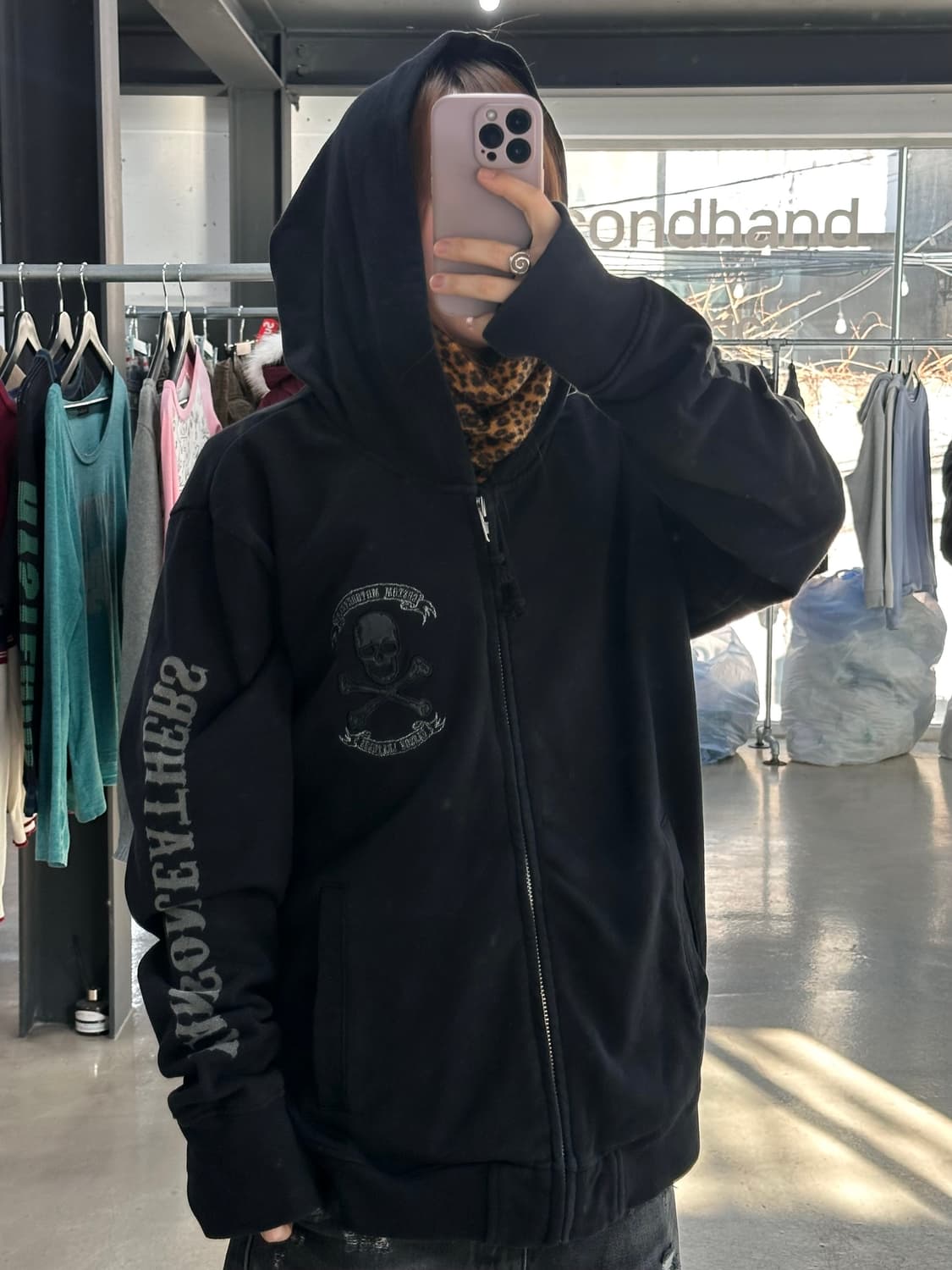 벤슨 스컬 넥핸드워머 레더호피 후드자켓 상품이미지4