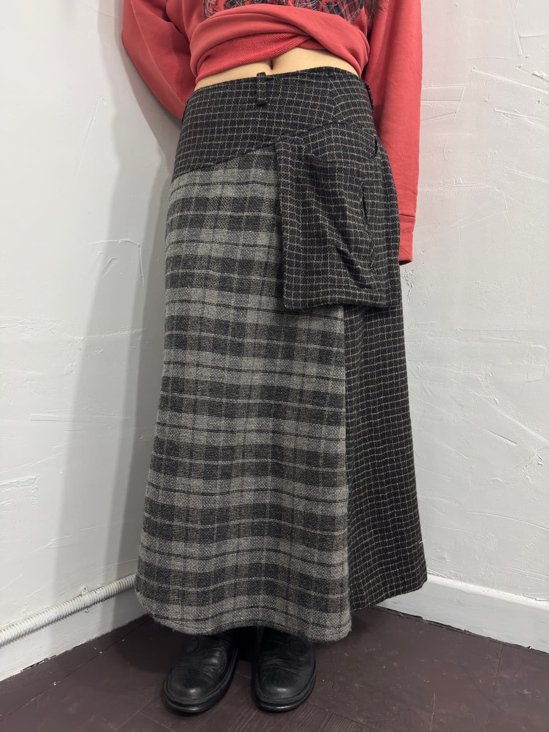 E-clat check pocket wool skirt 상품이미지1