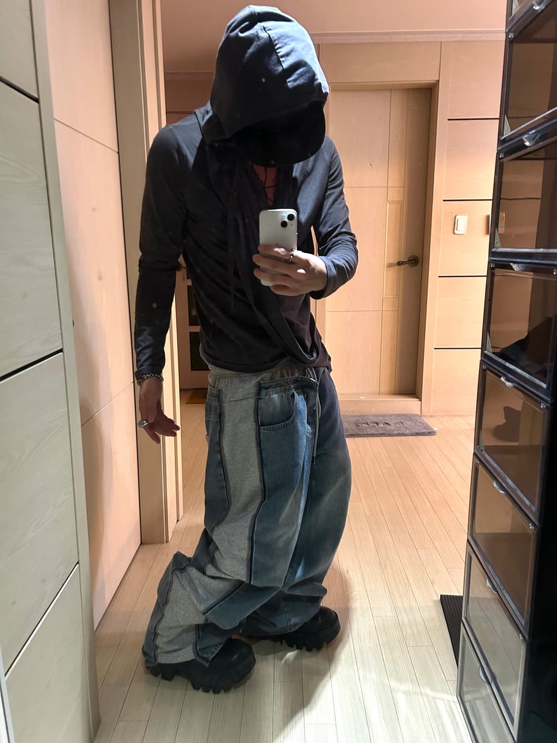 Cut Off Denim Layerd Wide Sweat Pants 상품이미지3