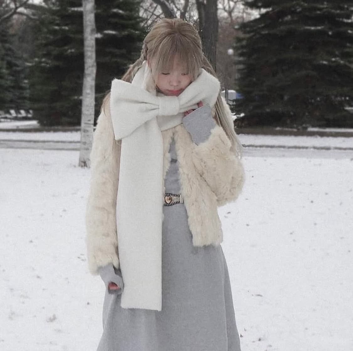 핀쿠노마루 pincunomaru 리본 머플러 목도리 페어리 아이보리 상품이미지2