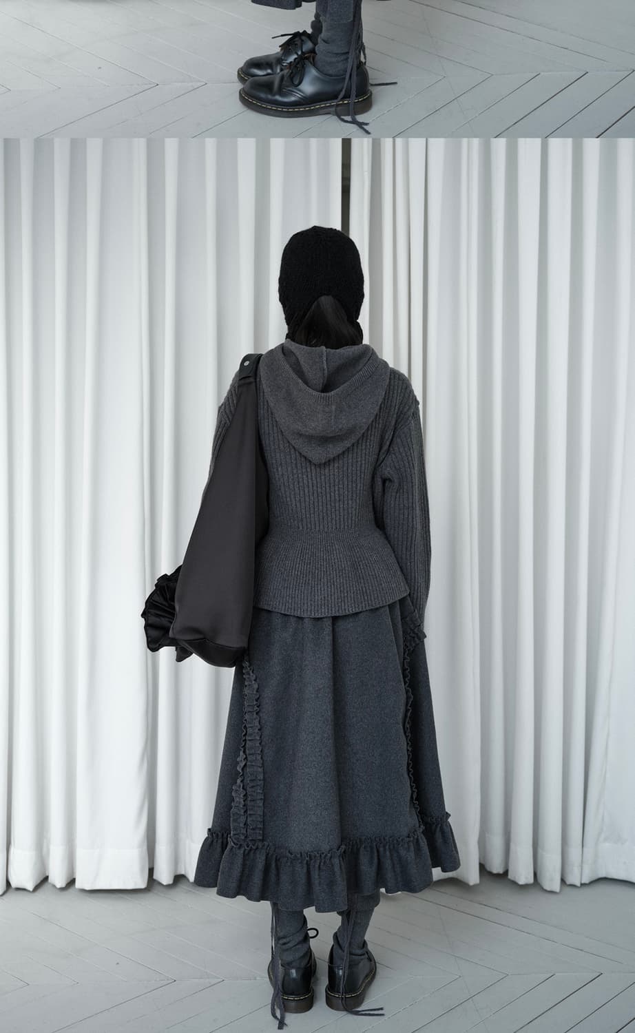 생긴스튜디오 플레어 웨이스트 울 후드 니트 상품이미지5