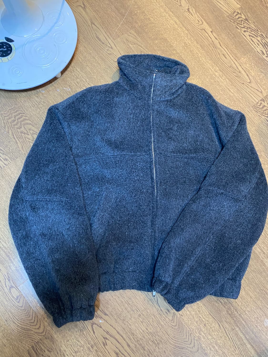 에크루 모직 퍼 집업 자켓 그레이 os 상품이미지2