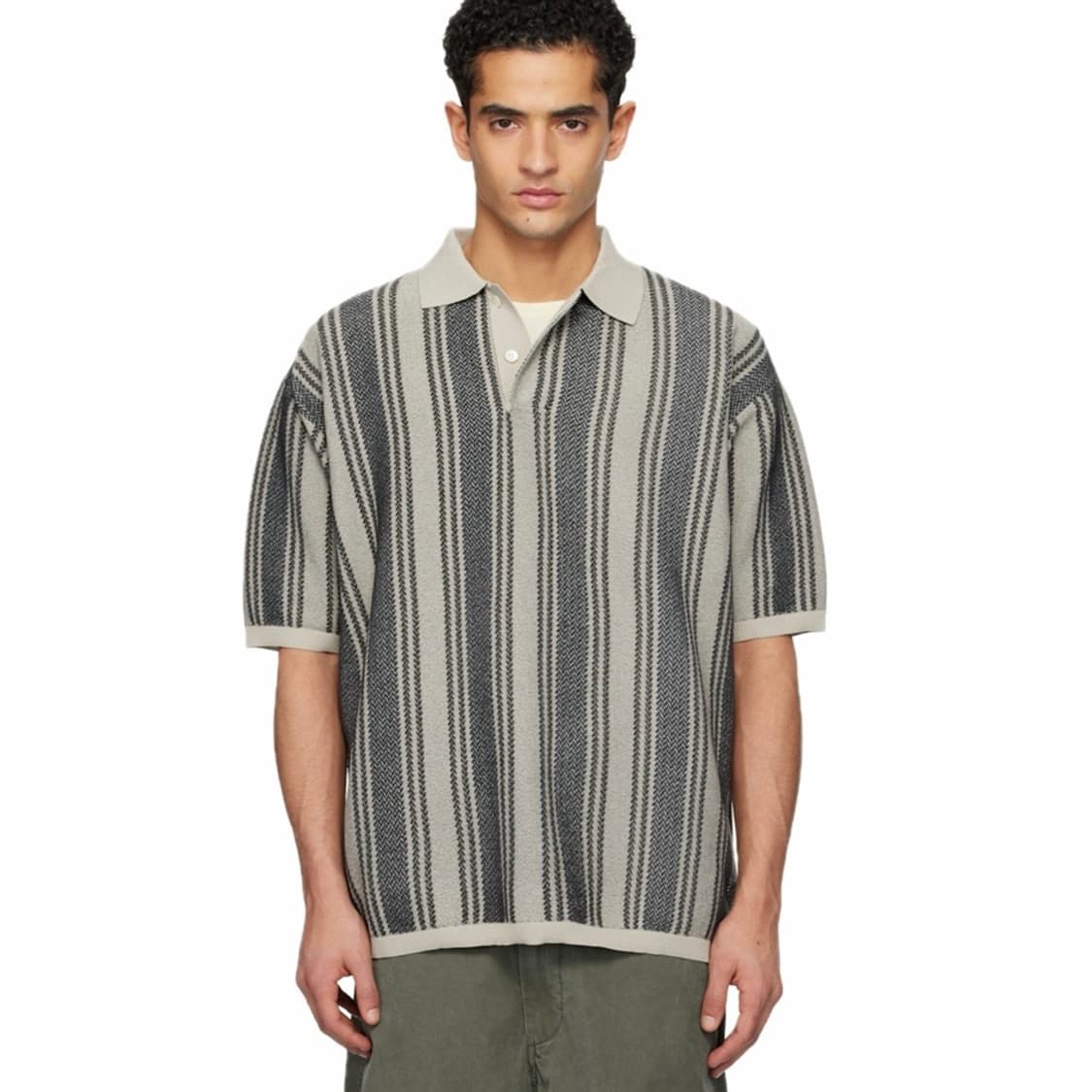 [S,M,L,XL]나나미카 26ss 스트라이프 폴로 니트/차콜 상품이미지1