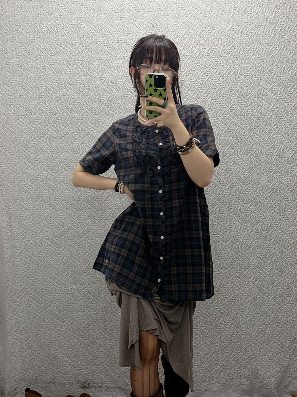 빈티지 모리 베이비돌 뮤트 타탄체크 반팔 원피스 K0025 상품이미지1