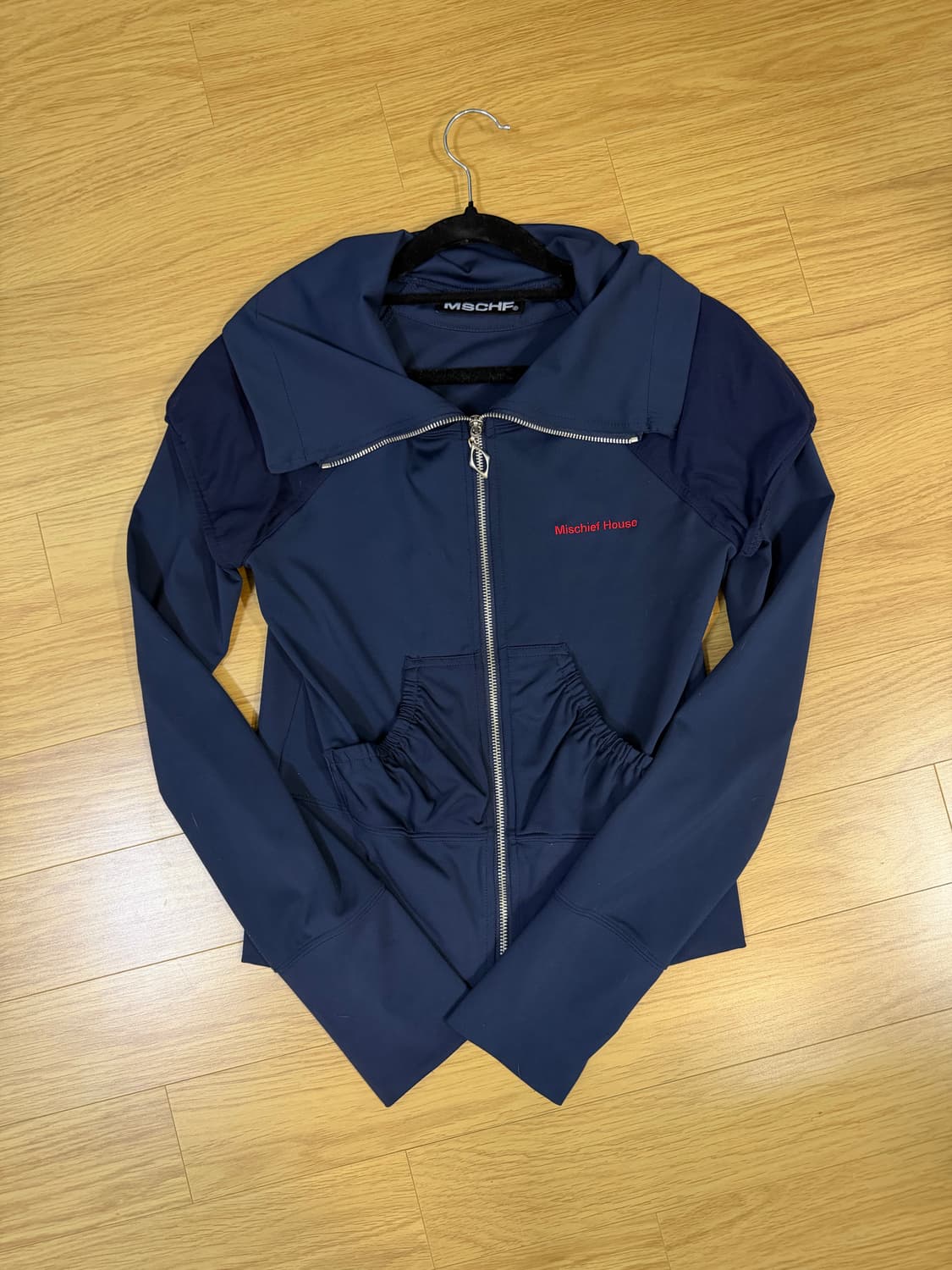 미스치프 메쉬 퍼프 터틀넥 집업 네이비 M 상품이미지1