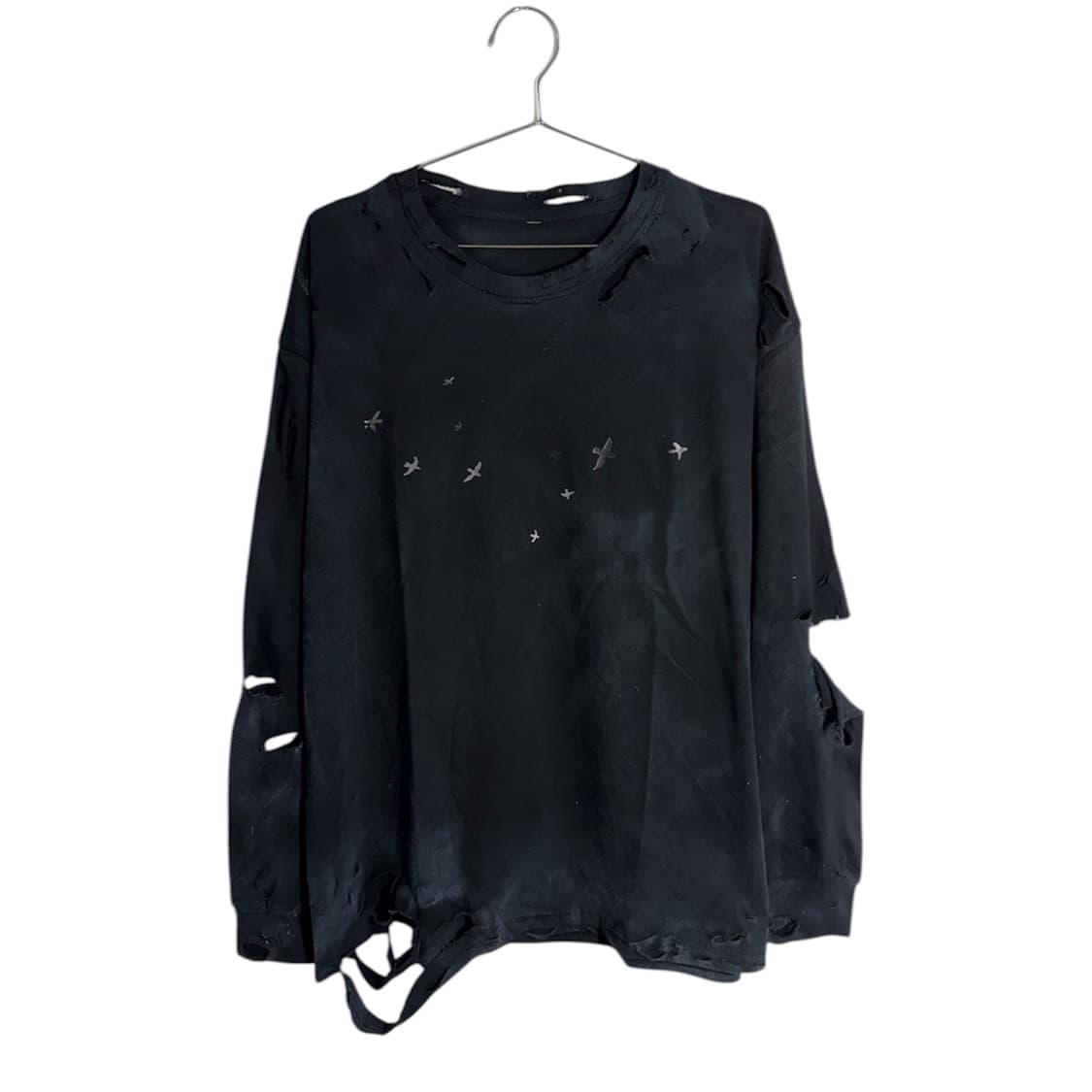 플라잉 버드 프린팅 다스트레스드 데미지 워싱 롱 슬리브  상품이미지1