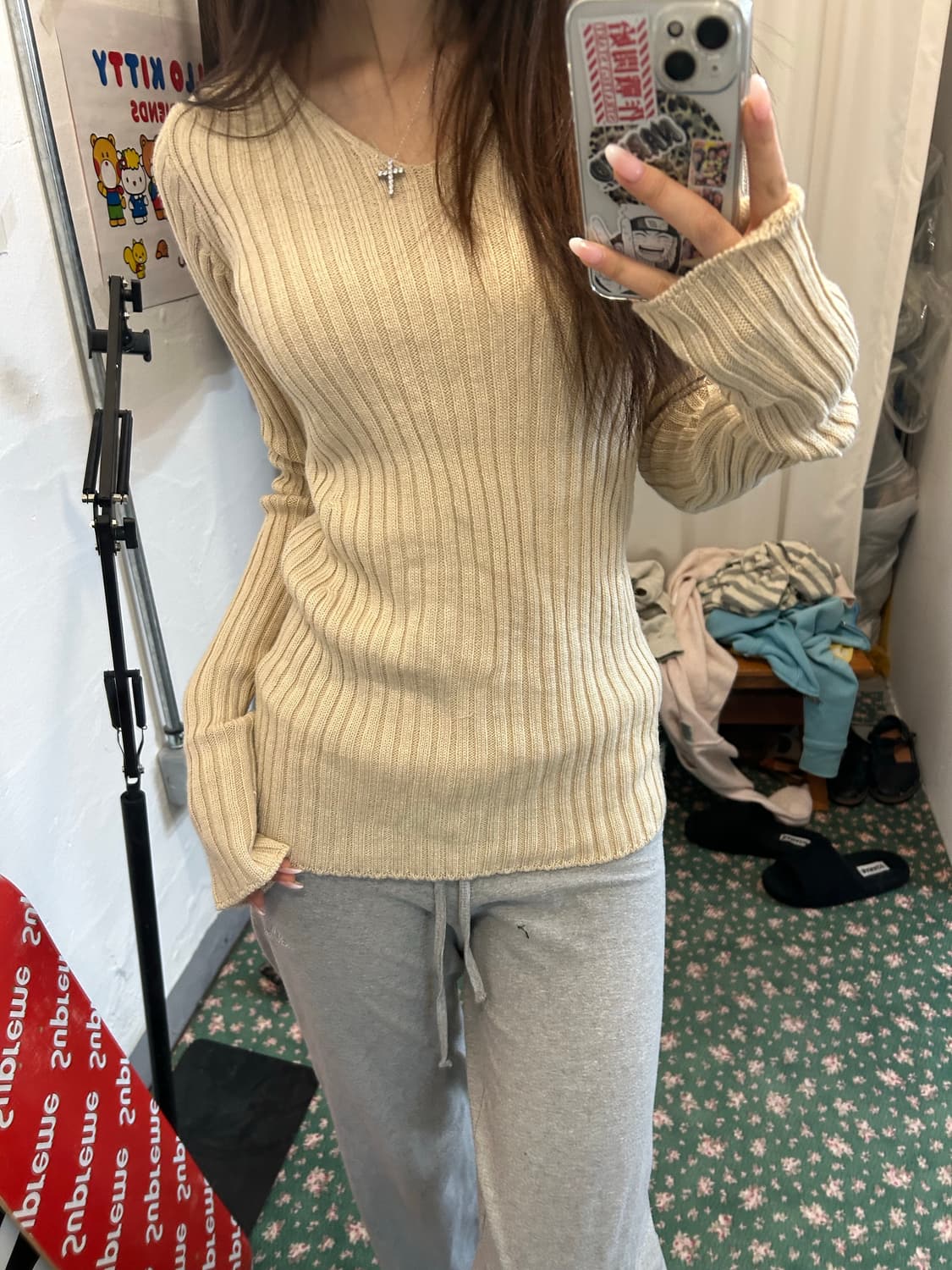 빈티지 브이넥 니트 골지 상품이미지3