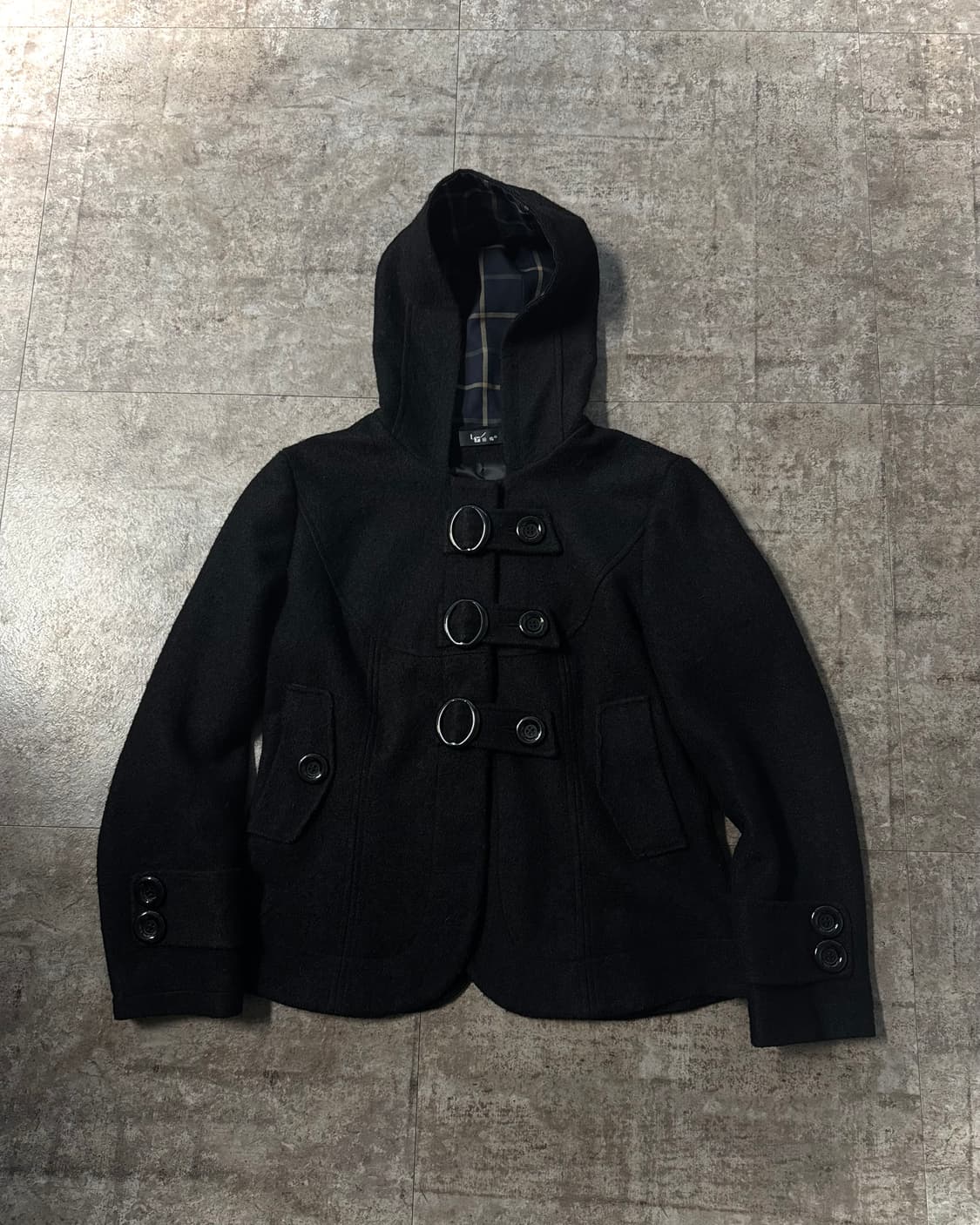 벨티드 버튼 디테일 램스울 후디드 코트 상품이미지1