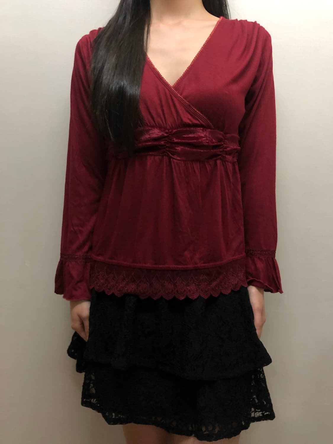 빈티지 레드 레이스 탑 상품이미지1
