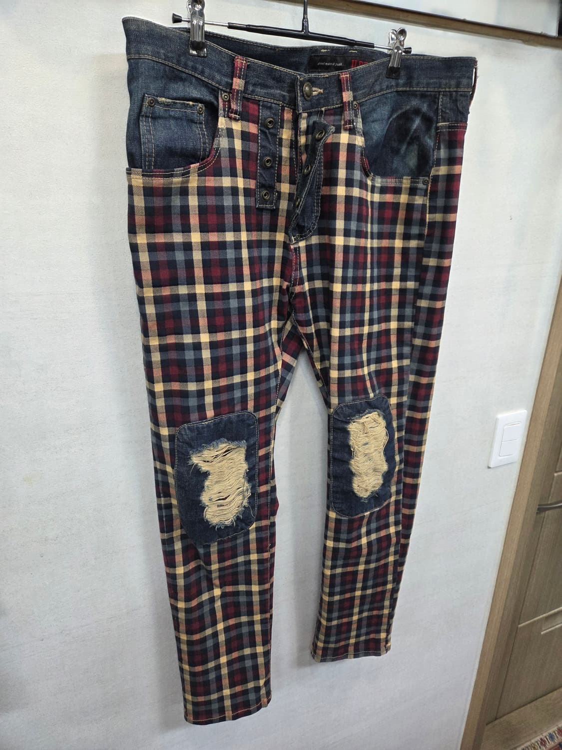 빈티지 idlf 패치워크 체크 데미지 데님팬츠 L 대략 34 상품이미지7