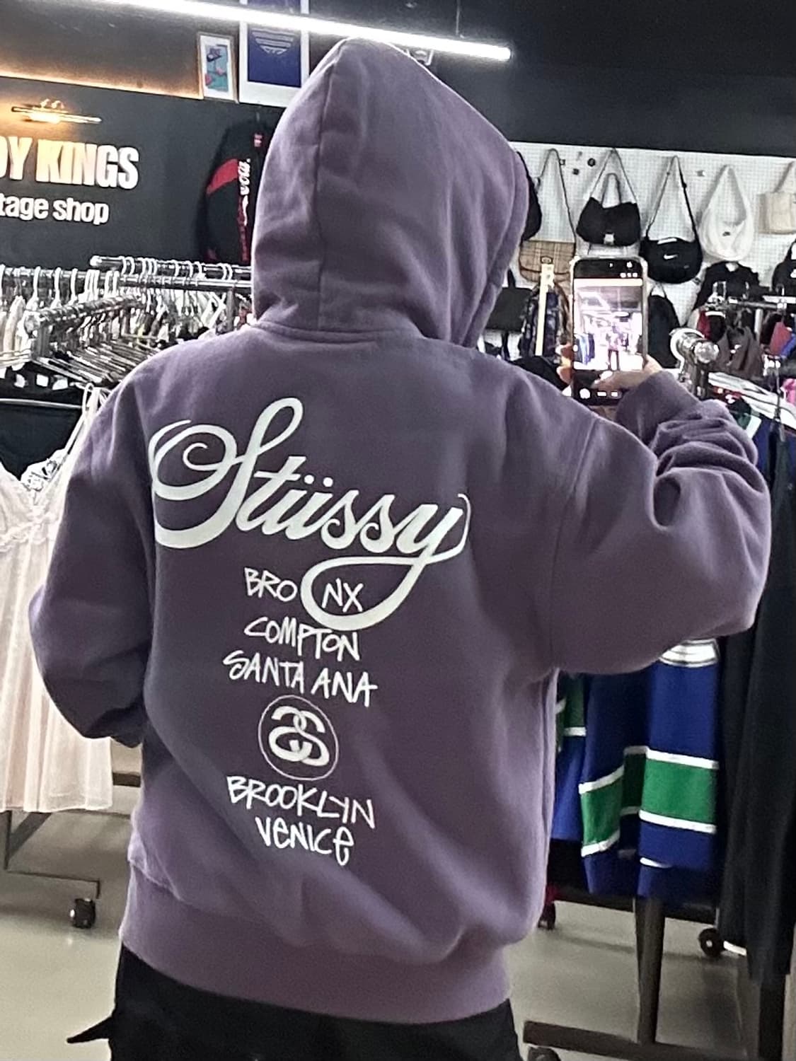 스투시 (Stüssy)월드투어 로고 집업 후드 (퍼플) 상품이미지4