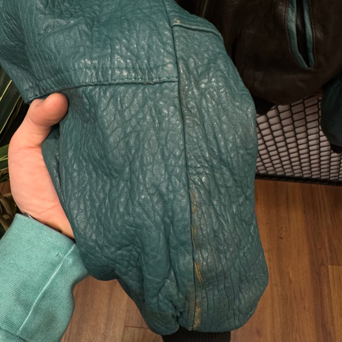 USA VINTAGE 빈티지 레더 플라이트 자켓 소매 청록 배색 브라운 상품이미지7