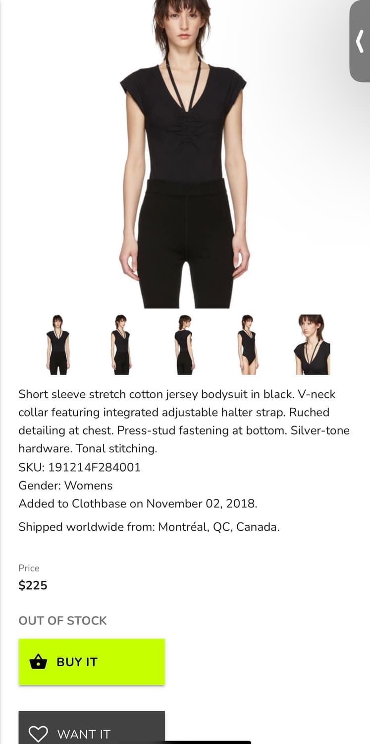 새상품 컨디션 Alexander Wang 블랙 바디수트 XS(44,55가 상품이미지2